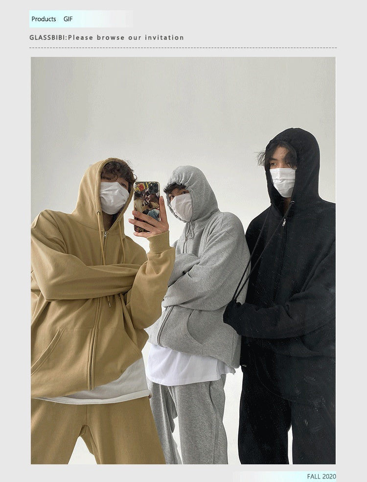 Color Hooded Loose Couple Sweatshirt Set