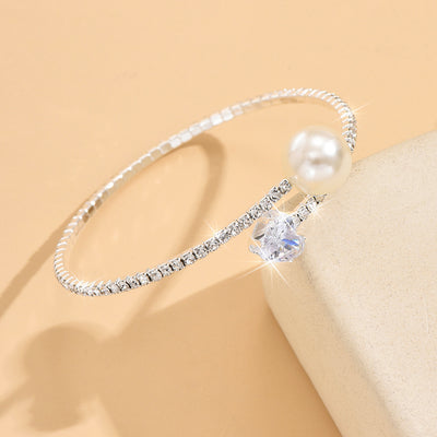Women's Pearl Heart Full Diamond Bracelet Elastic Jewelry