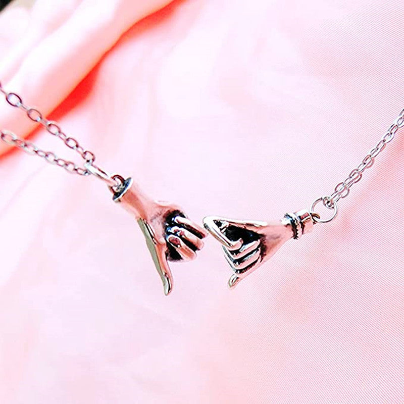 Two Small Hand Pendant Couple Necklace Set Chain