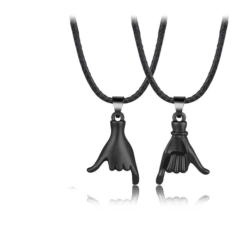 Two Small Hand Pendant Couple Necklace Set Chain