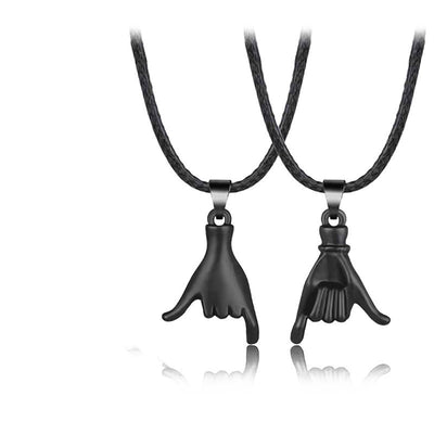 Two Small Hand Pendant Couple Necklace Set Chain