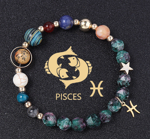 Natural Stone Twelve Constellations Bracelets Cut Hemp Stone Fashion