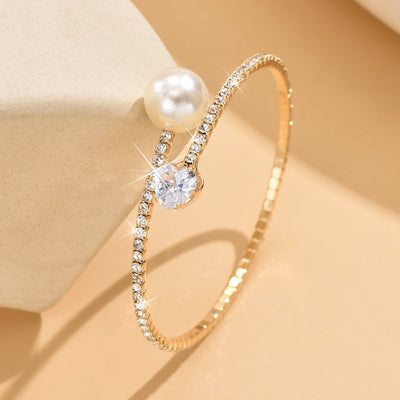 Women's Pearl Heart Full Diamond Bracelet Elastic Jewelry