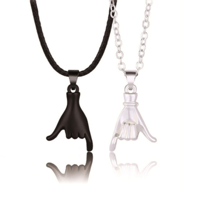 Two Small Hand Pendant Couple Necklace Set Chain
